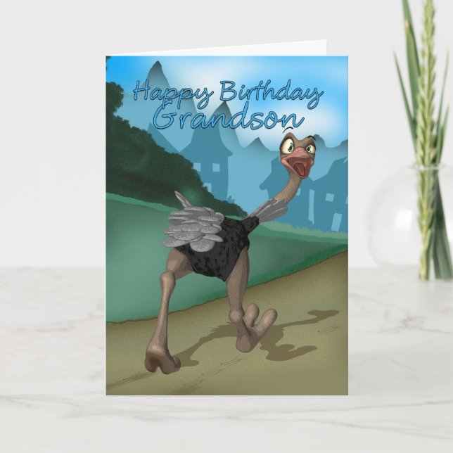 Cartão Grandson Birthday Card - Cartoon Ostrich - Digital (Frente)