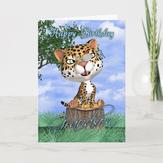 Cartão Grandson Birthday Card With Cute Jaguar And Butter (Frente)