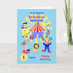 Cartão Grandson Circus Clown Fun Happy Birthday