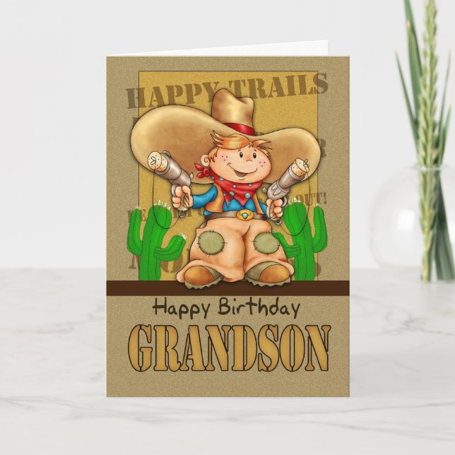 Cartão Grandson Cowboy Birthday Card - Rootin' Tootin' Bi (Frente)