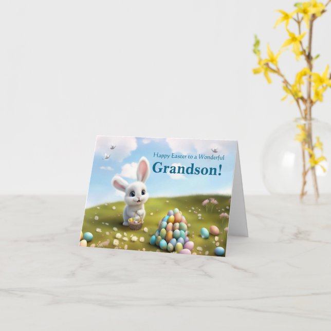 Cartão Grandson Cute Easter with Easter Bunny (Flor Amarela)