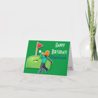 Cartão Grandson emoji golf green happy birthday