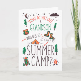 Cartão Grandson Funny Summer Camp Orange Green Brown
