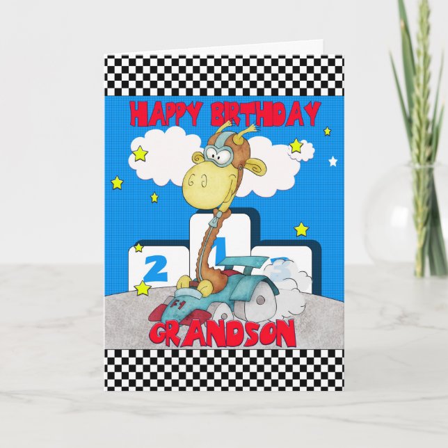 Cartão Grandson Giraffe Birthday Card - Racing Giraffe (Frente)