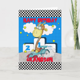 Cartão Grandson Giraffe Birthday Card - Racing Giraffe