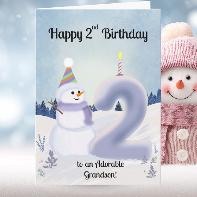 Cartão Grandson Happy 2nd Birthday Snowman Building (Criador carregado)