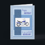 Cartão Grandson, motor bike birthday<br><div class="desc">A blue motor cycle on an abstract blue background. The front says "Happy Birthday to my wonderful grandson". A great card for a grandson who is a motor bike enthusiast. The textures on the front of this card are printed.</div>