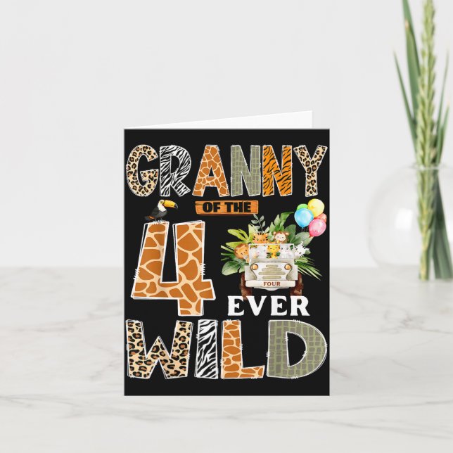 Cartão Granny Of The Four Ever Wild Safari 4th Birthday B (Frente)