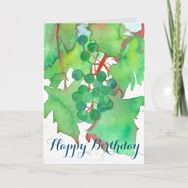 Cartão Grapes Vine Watercolor Fruit Happy Birthday (Frente)