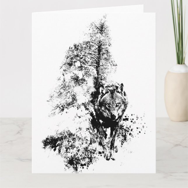 Cartão Graphic Art Grey Wolf Wildlife Animal Nature Blank (Frente)