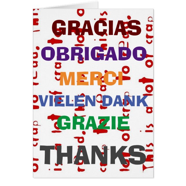 Cartão Gratitude in several languages,  edit text (Frente)