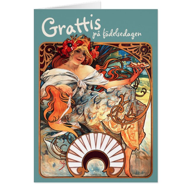 Cartão Grattis på födelsedagen CC0412 Alfons Mucha (Frente)