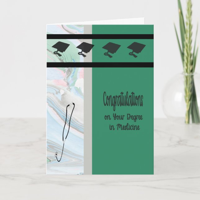 Cartão Grau de Medicina Verde com Bonés e Estetoscópio (Frente)