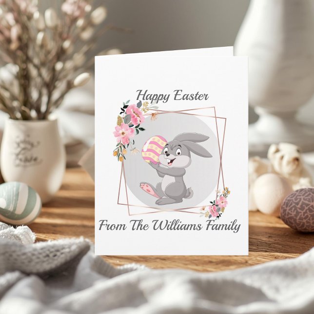 Cartão Gray Easter Bunny Personalized Folded Card (Criador carregado)