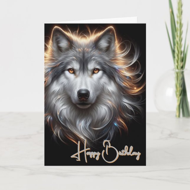 Cartão Gray Wolf Happy Birthday Card (Frente)