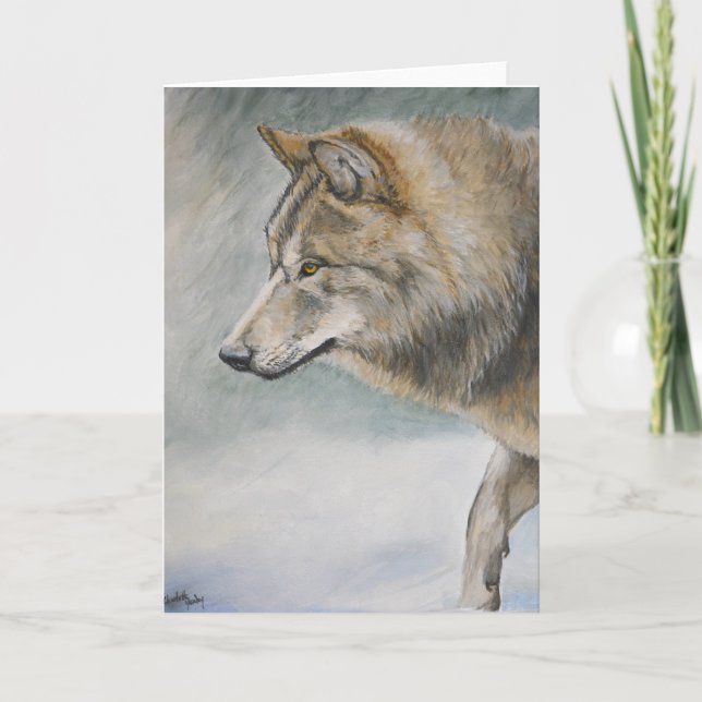 Cartão Gray Wolf in Storm Wildlife Art Greeting Card (Frente)