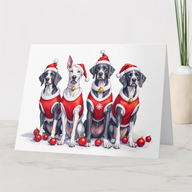 Cartão Great Dane Christmas Dress Santa Hat (Frente)