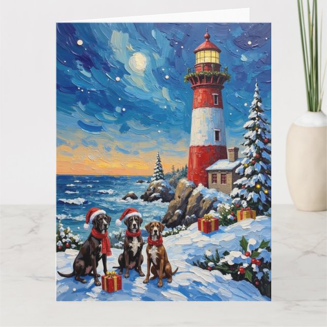 Cartão Great Dane Christmas Lighthouse Holiday (Frente)