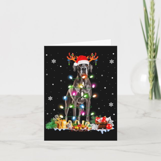 Cartão Great Dane Christmas Santa Hat Fairy Lights Pajama (Frente)