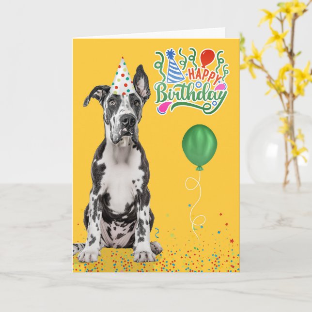Cartão Great Dane Dog Party Hat Yellow Birthday (Flor Amarela)