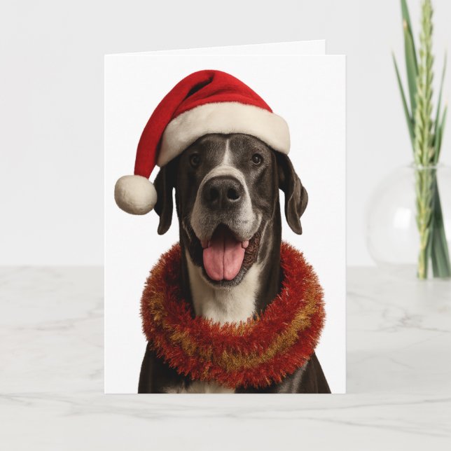 Cartão Great Dane in a Santa hat Christmas card (Frente)
