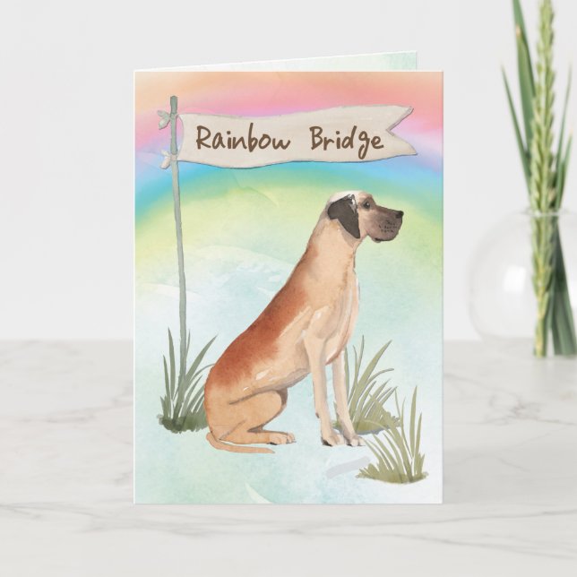 Cartão Great Dane Pet Sympathy Over Rainbow Bridge (Frente)