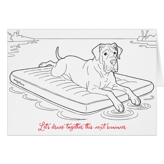 Cartão Great Dane Summer mode coloring card  (Frente horizontal)