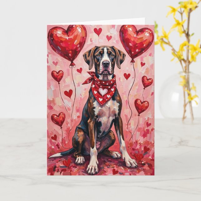 Cartão Great Dane Valentine’s Day Dog with Hearts Red (Flor Amarela)