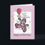 Cartão Great Granddaughter 3rd Birthday Bear Balloon<br><div class="desc">A great card for a Great Granddaughter with sweet words and colorful confetti. Wish her the best on her 3rd Birthday with this beautiful teddy bear holding a balloon. This sweet design is perfect for such a happy occasion.</div>