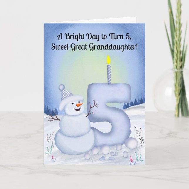 Cartão Great Granddaughter 5th Birthday Snowman Snowy  (Frente)