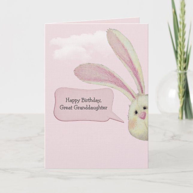 Cartão Great Granddaughter Birthday Bunny On Pink (Frente)