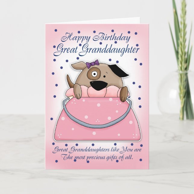 Cartão Great Granddaughter Birthday Card - Cute Purse Pet (Frente)