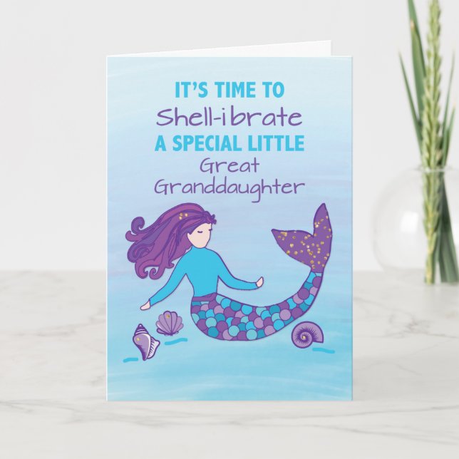Cartão Great Granddaughter Birthday Sparkly Look Mermaid (Frente)