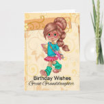 Cartão Great Granddaughter Cute And Trendy Birthday Card<br><div class="desc">A sweet little girl walking with her books on a floral swirl modern background</div>