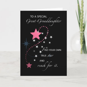 Cartão Great-Granddaughter, Graduation Star, Pink & Black