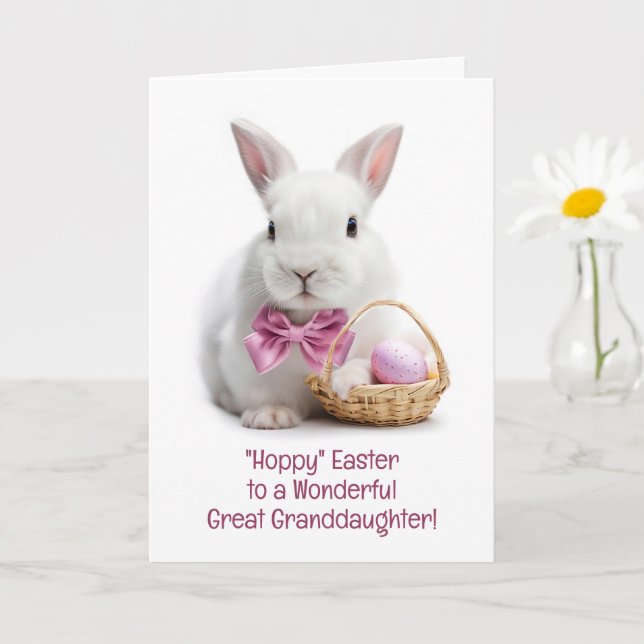 Cartão Great Granddaughter Happy Easter Cute White Bunny (Planta pequena)