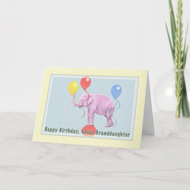 Cartão Great Granddaughter's Birthday Card, Pink Elephant (Frente)