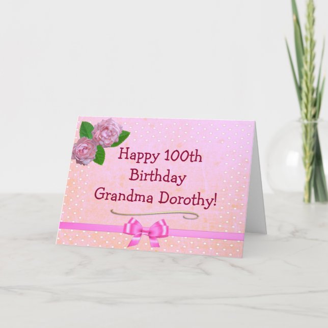 Cartão Great Grandma Pink Happy 100th Birthday Card (Frente)