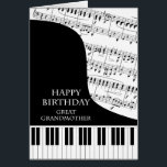 Cartão Great Grandmother Piano and Music Birthday<br><div class="desc">A birthday card for a great grandmother who is into piano music. A grand piano with the keys along the bottom of the card. A sheet of music fills the background. A great card for someone who loves music. This is NOT a musical card,  it does NOT play music:</div>