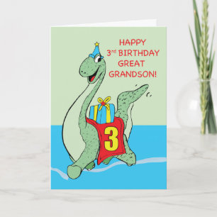 Cartão Great Grandson, 3rd Birthday Dinosaur