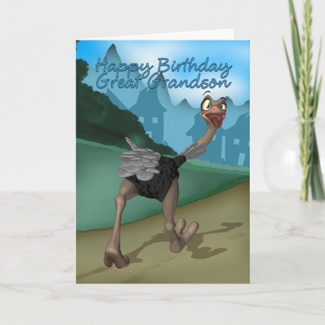 Cartão Great Grandson Birthday Card - Cartoon Ostrich - D (Frente)