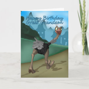 Cartão Great Grandson Birthday Card - Cartoon Ostrich - D