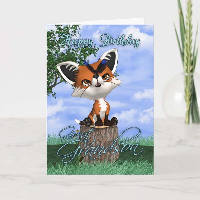 Cartão Great Grandson Birthday Card With Cute Fox And But (Frente)