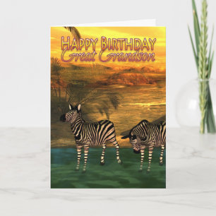 Cartão Great Grandson Birthday Card Zebras In Water
