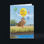 Cartão Great Grandson's Birthday with Duck and Balloons<br><div class="desc">This digital painting of a female mallard duck with floating balloons makes a festive birthday greeting card.</div>