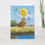 Cartão Great Grandson's Birthday with Duck and Balloons<br><div class="desc">This digital painting of a female mallard duck with floating balloons makes a festive birthday greeting card.</div>
