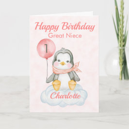 Cartão Great Niece Penguin Happy 1st Birthday
