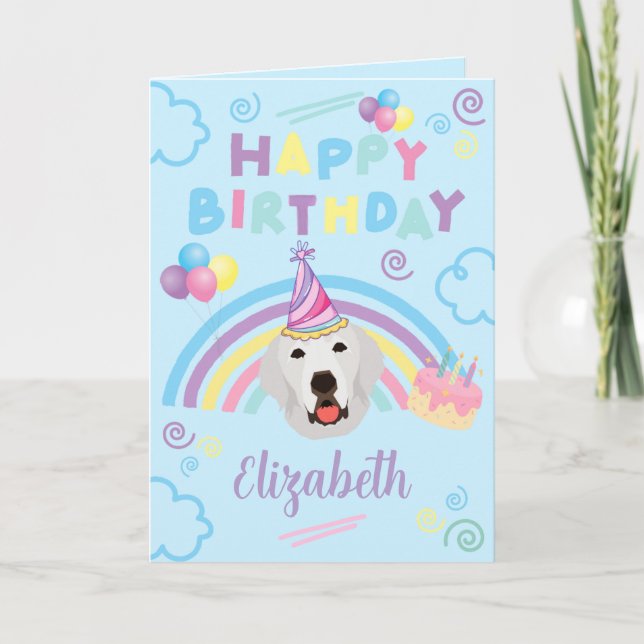 Cartão Great Pyrenees Birthday Card in Blue (Frente)