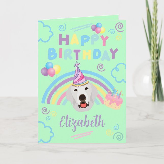 Cartão Great Pyrenees Birthday Card in Green (Frente)