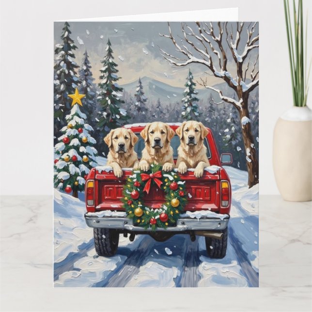 Cartão Great Pyrenees Christmas Red Truck Holiday (Frente)